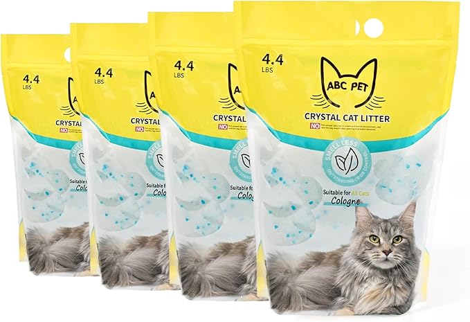Cat Litter Crystals No Clumping Odor Control Kitty Litter Non-Clumping No scooping Low Dust, Low Tracking, Dehydrates Waste Cologne - 17.2 lbs (4 x 4.3 lb Packs)-Mewly Pet
