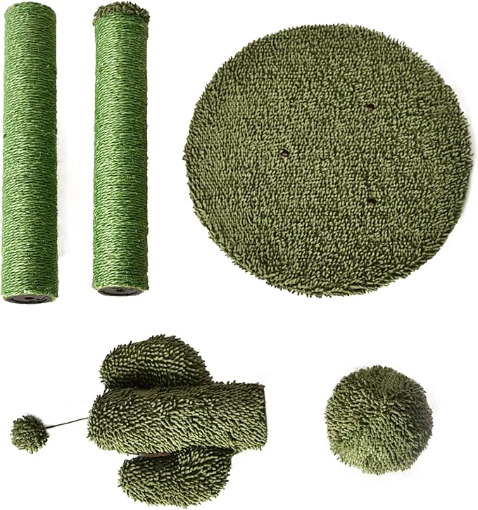 Amazon Basics Cat Scratcher - Indoor Cactus Triple Posts Cat & Kittens Scratching Post with Dangling Ball, Large (27"H) - Green-Mewly Pet