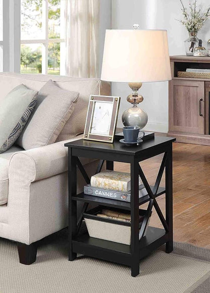 Convenience Concepts Oxford End Table 15.75" - Modern Living Room Table with Storage Shelves, Transitional Nightstand Side Table for Home Decor and Display, Black