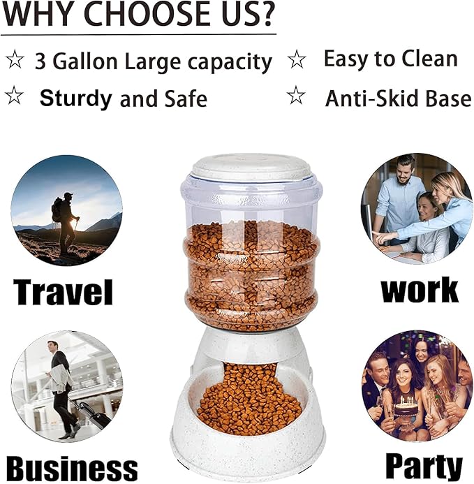 Automatic Dog Feeders, Dog Feeder Dispenser for Large Dogs, 3 Gallon Gravity Automatic Dog Cat Feeder Station, Dry Food Storage Container Bowl for Adult Dogs-Mewly Pet