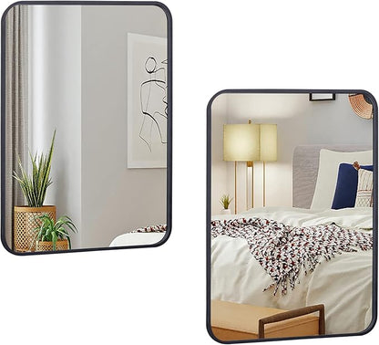 SUPER DEAL 22x30 Inch Black Wall Mirror for Bathroom, 2PCS Wall Mounted Rectangular Entryways Decor Vanity Mirrors with Stainless Steel Metal Frame and Rounded Edge