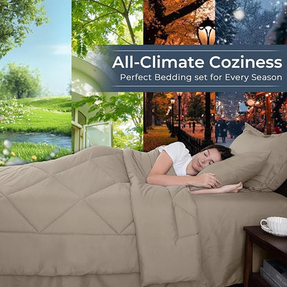 HEVUMYI Linen Twin Comforter Set - 5-Piece All Season Bed in a Bag Twin, Ultra Soft Bedding Set with Comforter, Flat Sheet, Fitted Sheet, Pillowcases, Pillow Shams