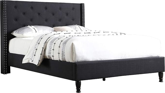 Home Life Premiere Classics Cloth Black Linen 51" Tall Headboard Platform Bed with Slats King - Complete Bed 5 Year Warranty Included 007