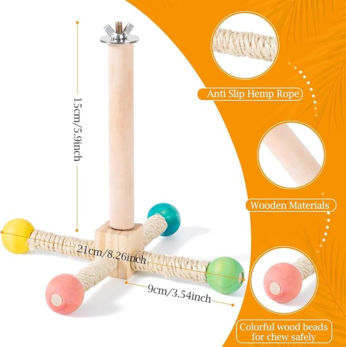 Rotating Bird Perches Toy, Interactive Spinning Parrot Parakeet Toys, Wooden Exercise Stand Bird Cage Accessories for Budgies,Cockatiels,Small Birds-Mewly Pet