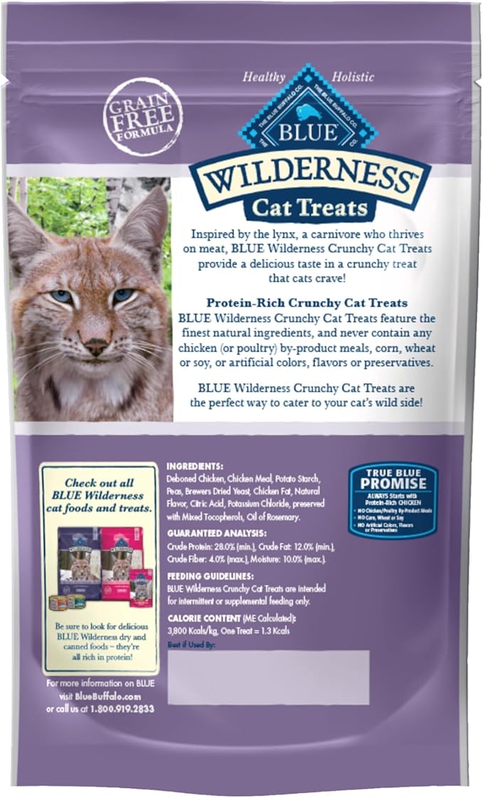 Blue Buffalo Wilderness High Protein Crunchy Cat Treats, Made With Natural Ingredients, Tasty Chicken, 2-oz Bag (Pack of 12)-Mewly Pet