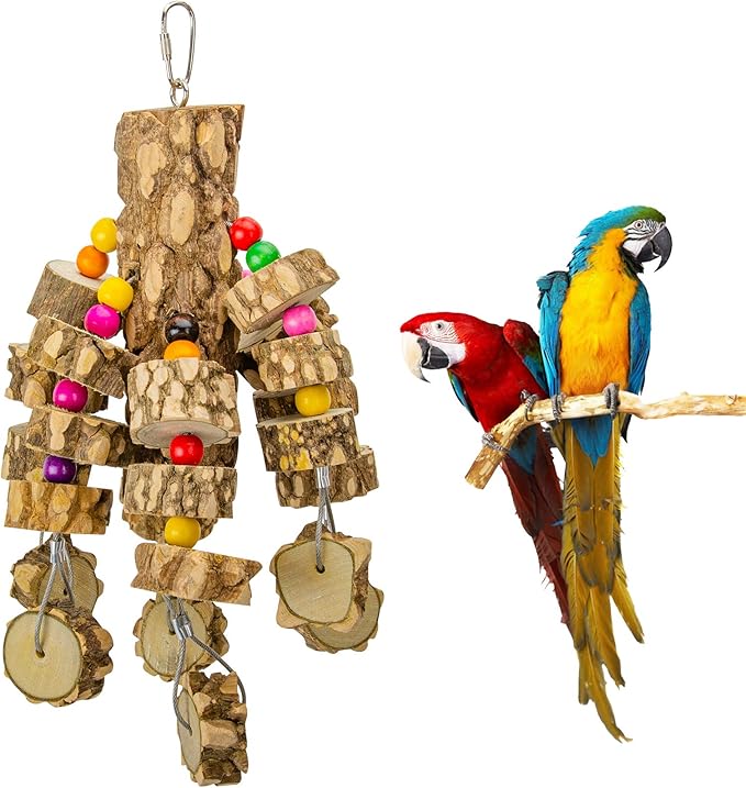 MYFAMIREA Parrot Chewing Toys Bird Toys Natural Wood Bird Toys Parakeet Cage Hammock Hanging Toy for Parrots, Cockatoos, African Grey, Cockatiels Small and Medium Birds-Mewly Pet