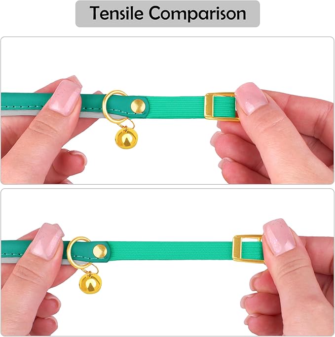 OOPSDOGGY Rolled Leather Cat Collar with Bell - Reflective Kitten Collar with Safety Elastic Strap - Adjustable Small Pet Collars for Boy Girl Cats (Teal)-Mewly Pet