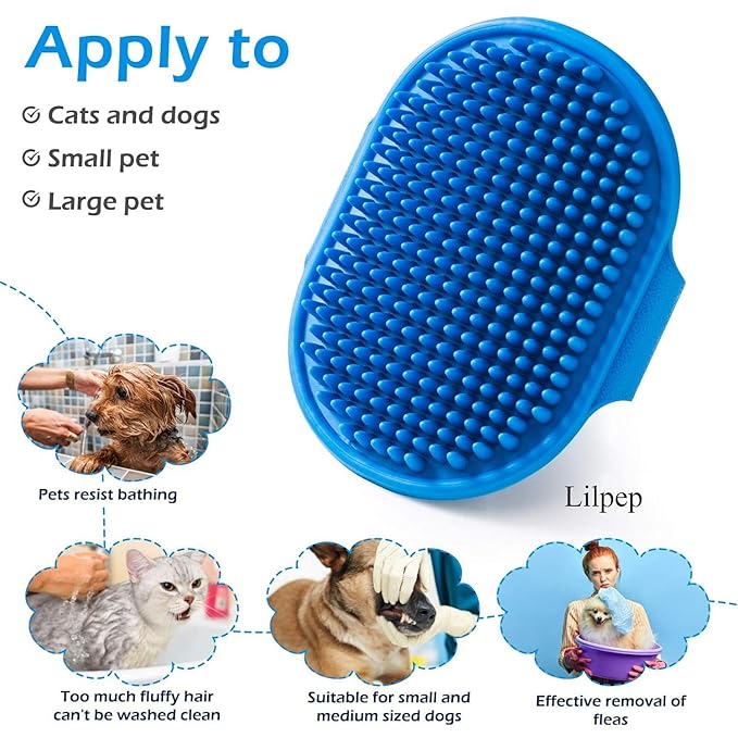 Dog Grooming Brush, Lilpep Pet Shampoo Bath Brush Soothing Massage Rubber Comb with Adjustable Ring Handle for Long Short Haired Dogs and Cats (Yellow, pack of 1)-Mewly Pet