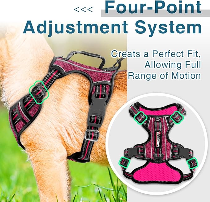 BARKBAY Dog Harness No Pull with ID Tag Pocket - Heavy Duty, Reflective, Easy Control for Large Dogs(Pink/Black,M)-Mewly Pet