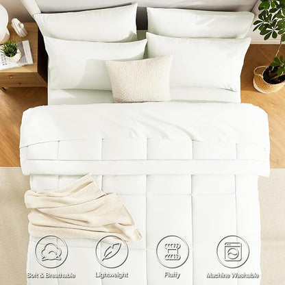 CozyLux Full Size Comforter Set Ivory - 7 Pieces Bed in a Bag, Cream Off White Comforter Full Size, Bedding Sets with All Season Quilted Comforter, Flat Sheet, Fitted Sheet, Pillowcases