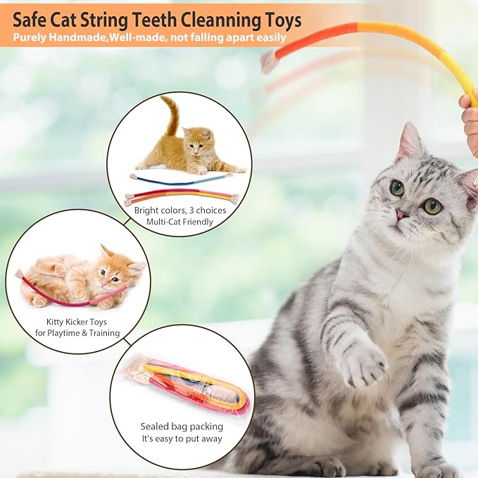 Retro Shaw Cat Toys Chew Ropes, Catnip Rope Toys for Indoor Cats Kitten, Safe Cat String Kitten Chew Teething Toy Kitty Nip Kicker - Pack of 3, 23.6 Inches-Mewly Pet
