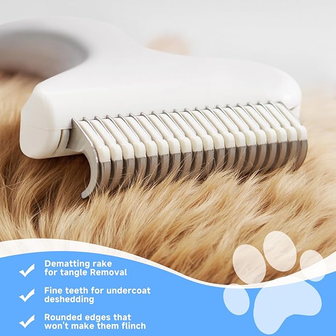 Pet Steam Brush for Dog & Cat - 3-in-1 Steam Grooming Brush for Shedding - Self Cleaning Spray Comb with Mist for Long Haired Pets - Includes Waterless Shampoo & undercoat rake, Blue-Mewly Pet