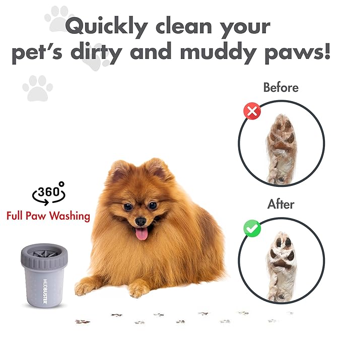 Dexas Medium MudBuster Portable Dog Paw Washer, Light Gray - Premium Quality Pet Supplies and Dog Accessories - Cleansing, Self Cleaning, Silicone - 6x6x6 Inches, 0.308 kg, 1 Count-Mewly Pet