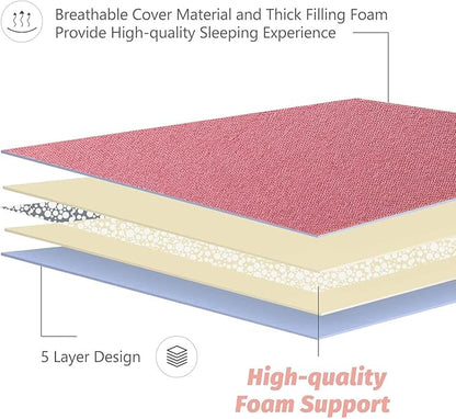 MAXYOYO Japanese Floor Mattress Futon Mattress, Thicken Sleeping Pad Foldable Roll Up Floor Futon for Adults Tatami Mat Dormitory Bed Lounger, Pink, Queen Size