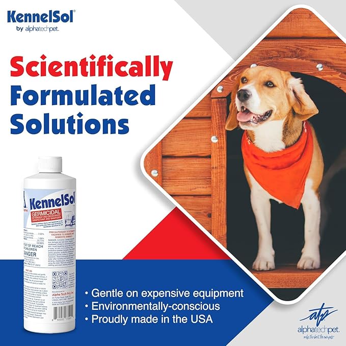 ATP KennelSol 1-Step Kennel Cleaner - 1 Pint Liquid Disinfectant, Effective Against Bacteria and Viruses, Deodorizer Wintergreen Scent by Alpha Tech Pet-Mewly Pet