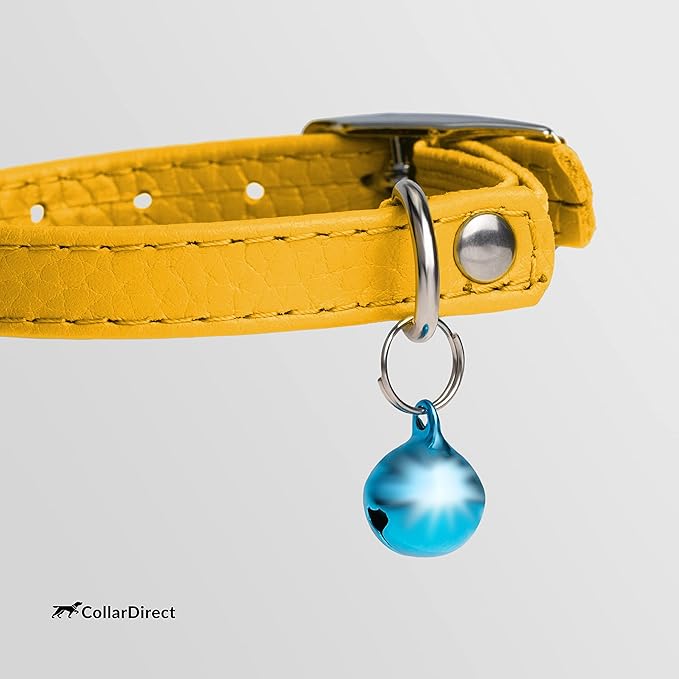 CollarDirect Leather Cat Collar with Removable Bell – Safety Kitten Collar with Elastic Strap (Yellow, 15 - 18 cm)-Mewly Pet
