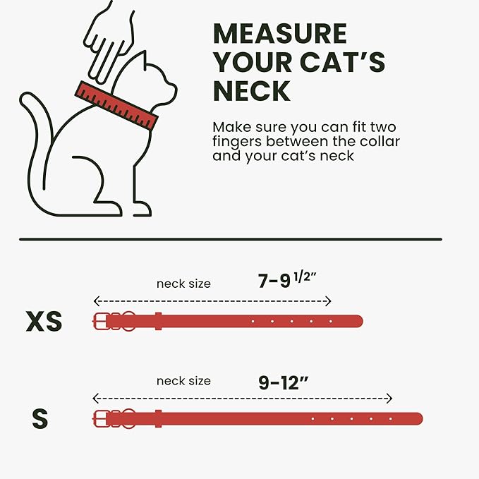 BRONZEDOG Leather Cat Collar with Removable Bells Non Breakaway Kitten QR Tag for Girl Boy (7" - 9" for Cats, Red & Silver)-Mewly Pet