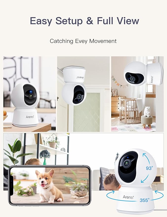 ARENTI 5G Security Camera Indoor, 4MP Pet Camera with Speaker for Dog/Cat, Baby Monitor with Phone App, Dual-Band WiFi, Auto Tracking, Super Night Vision, 2-Way Talk, Cloud & SD Card Storage-Mewly Pet