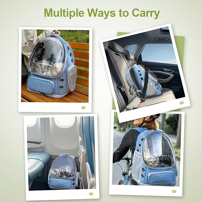 Expandable Cat Backpack,Cat Bubble Backpack Carrier for Carrying Cats, Pets and Small Dogs,Airline-Approved,Designed for Travel, Hiking, Walking,Car （Blue-Mewly Pet