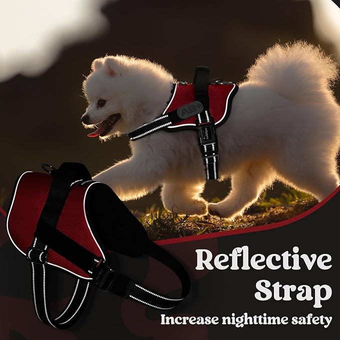 rabbitgoo Dog Harness for Large, Easy On Pet Vest with One Buckle, No Pull Adjustable Service Harness with D-Ring & Handle, Reflective for Safety Walking, Training, Red, XL-Mewly Pet
