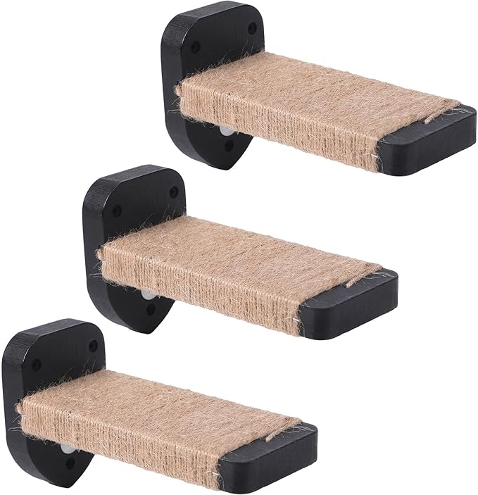 3pcs Wall Steps for Cats, Climbing Mounted Furniture, Shelves With Hemp Rope Covered, Solid Wood Ladder for Playing and Climbing (Large-Black)-Mewly Pet