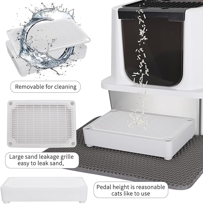 RIZZARI Stainless Steel Cat Litter Box, Odorless Enclosed Litter Box with Top Holes, Large Litter Pan for Small to Large Sized Cats (Black, 23.8" L*15.9" W*16.1" H)-Mewly Pet