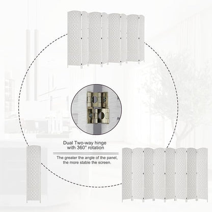 Rose Home Fashion Room Divider, 6 ft Tall Room Dividers and Folding Privacy Screens, 16in Privacy Screen 8 Panel White Space Temporary Wall Foldable Partition Separation