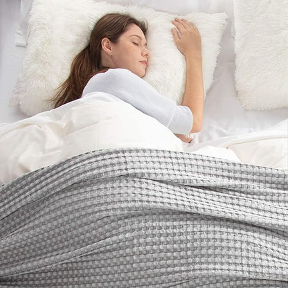 Bedsure Cooling Cotton Waffle Twin XL Blanket - Lightweight Breathable Blanket of Rayon Derived from Bamboo for Hot Sleepers, Luxury Throws for Bed, Couch and Sofa, Grey, 66x90 Inches