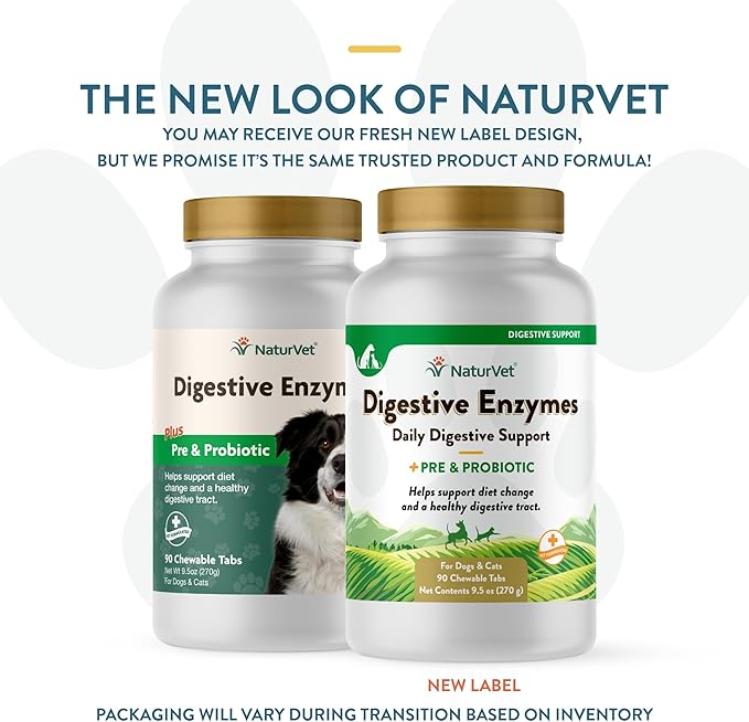 NaturVet Digestive Enzymes Plus Probiotics Supplement for Dogs, Soft Chews, Made in The USA with Globally Source Ingredients 90 Count-Mewly Pet