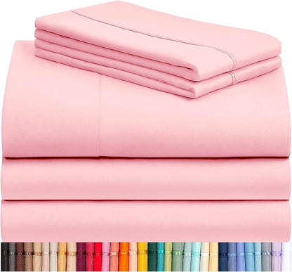 LuxClub 5 PC Sheet Set Bed Sheets Deep Pockets 16" Eco Friendly Wrinkle Free Cooling Machine Washable Hotel Bedding Silky Soft - Baby Pink Split King