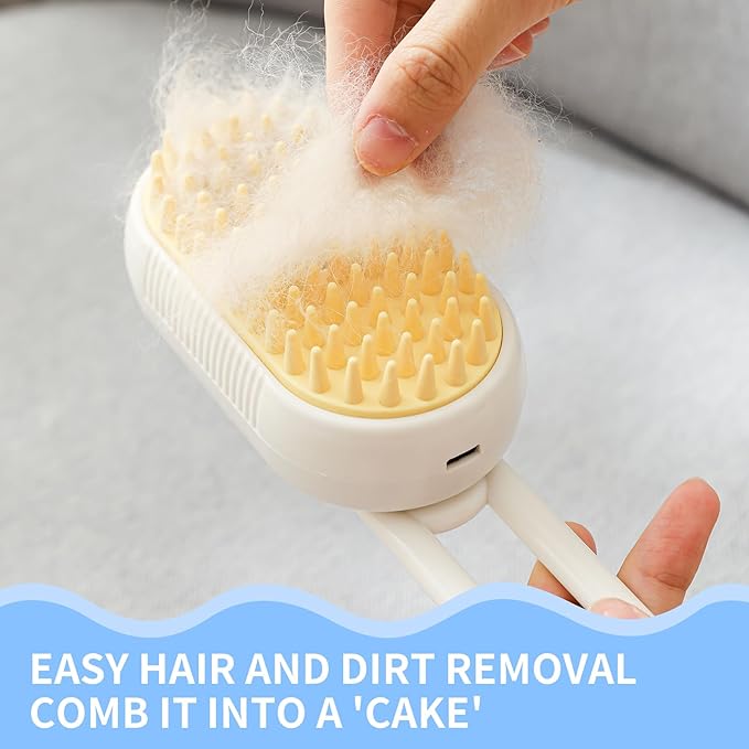 Cat Steam Brush for Shedding,4 in 1 Grooming Brush for Cats and Dogs,Deshedding,Massage,Cleaning & Anti-Static All In One,Suitable for Long & Short Haired Pets,Includes Waterless Shampoo,Yelow-Mewly Pet