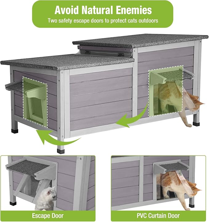 GUTINNEEN Outdoor Cat House Weatherproof Feral Kitty Shelter for Winter Cat Condo with Large Opening Roof (1-Story（AIR93）)-Mewly Pet