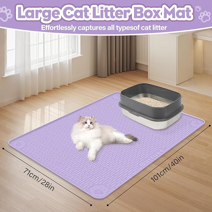 Cat Litter Mat, Extra Large 40" x 28" Silicone Mat Litter Trapping Mat for Scatter Control, Soft on Kitty Paws, Easy to Clean (Purple)-Mewly Pet
