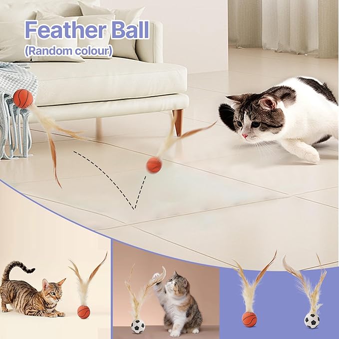Cat Toys for Indoor Cats-7 Pieces Emrichment with Speedy Tail Moving Ball,Chirping Bird,Silvervine Sticks,Chew Rope,2 Cat Ball Toy,Hanging Caterpillar,Interactive Cat Toys for Bored Indoor Adult Cats-Mewly Pet