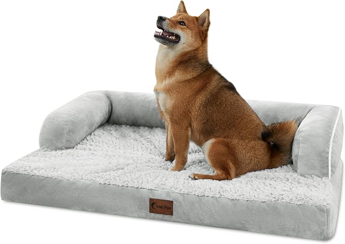 Orthopedic Dog Beds for Large Dogs, Waterproof Dog Beds, Memory Foam Dogs Couch Beds, Comfy Bolster Pet Bed with Removable Washable Cover, Nonskid Bottom (Large,Grey White)-Mewly Pet