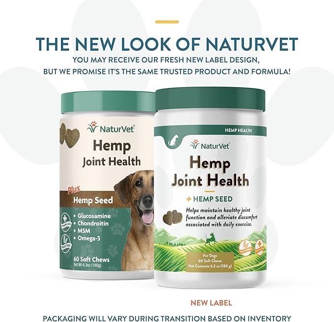 NaturVet Hemp Joint Health, Joint Care Support Supplement for Dogs, Soft Chews, 60ct Made in The USA-Mewly Pet
