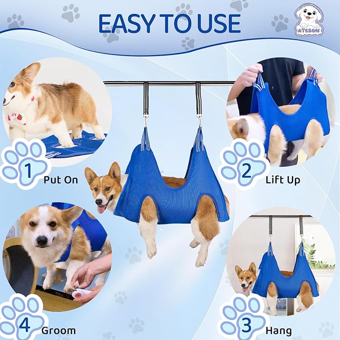 Dog Grooming Hammock for Large & Giant Dogs, Pet Grooming Sling with Nail Clippers, Trimmers & Scissors – Comfortable & Safe Grooming Harness for Stress-Free Nail Trimming for XXXL Dogs-Mewly Pet