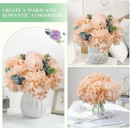 AVIVIHO 10pcs Hydrangea Artificial Flowers Champagne Fake Hydrangeas Flowers with Stems Full Fluffy, Realistic Silk Hydrangea for Table Centerpieces, Wedding,Party,Home Decor