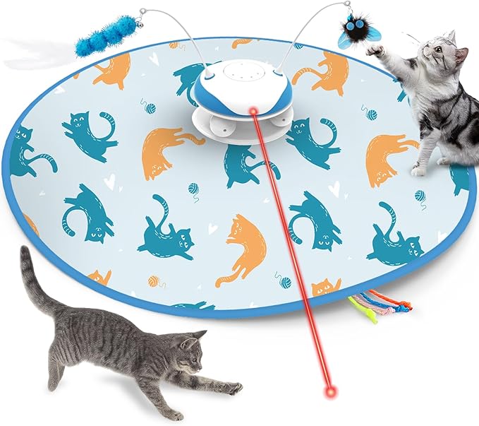 Interactive Cat Toy for Indoor Cats - 5 in 1 Cat Laser Toy Automtaic, Rechargble Motion Activated Hide and Seek Toy with Moving Feather, Tarck Balls and Chirping for Bored Kitten Exercise-Mewly Pet