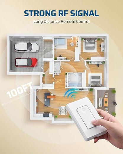 DEWENWILS Wireless Light Switch Kit - No Wiring, 10A/1000W, 100 Ft RF Range, Remote Control for Ceiling Lights, Fans, Lamps