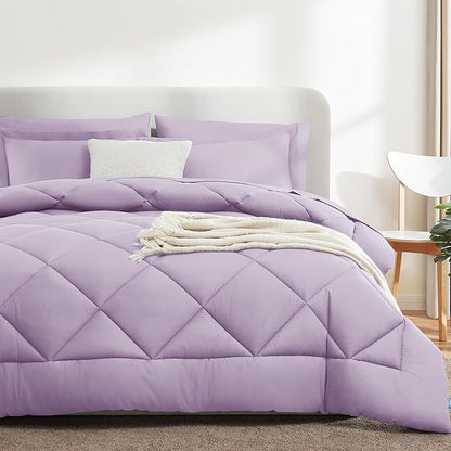CozyLux Full Size Comforter Sets Light Purple - 7 Pieces Lavender Bed in a Bag Full, Luxury Soft Bed Set for All Seasons, Bedding Set with Down Alternative Comforter, Sheets, Pillowcases & Shams
