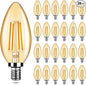 24-Pack Dimmable E12 LED Candelabra Bulbs 40Watt Equivalent, 2200K Amber Warm White, 380Lumens, 4W B11 Amber Chandelier Light Bulbs, LED Filament Clear Glass Candle Lamp for Ceiling Fan Home Decor