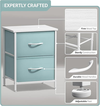 Sorbus Nightstand with 2 Drawers - Kids Bedside Furniture End Table Night Stand - Steel Frame, Wood Top & Easy Pull Fabric Bins - Dresser & Chest for Home, Bedroom Accessories, Office & College Dorm
