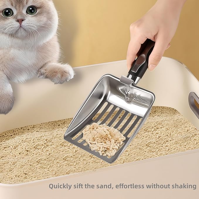 Cat Litter Scoop,Poop Sifting for Litter Box,Aluminum Alloy Sifter,Durable Kitty Metal Scooper with Long Handle Deep Shovel-Mewly Pet