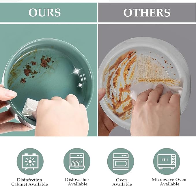 SPUNKYJUNKY Ceramic Dog and Cat Bowl Set with Wooden Stand, Modern Cute Weighted Food Water Set for Small Size Dogs (13.5OZ) & Medium Sized Dogs (28.7OZ) & Cats (3.6 Cups, 2 × Light Green)-Mewly Pet