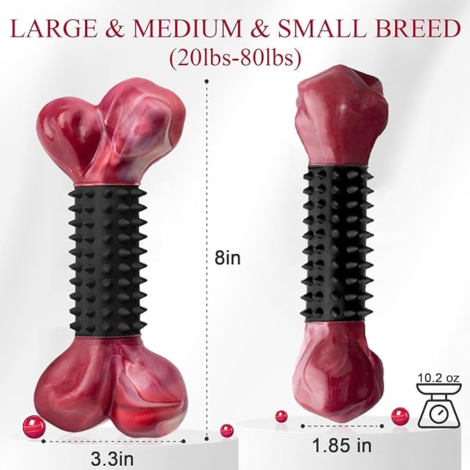 Apasiri Tough Dog Toys for Aggressive Chewers Large Breed, Dog Chew Bone with Bacon Flavor, Nylon & Rubber Chew Toy for Medium Large Dogs-Mewly Pet