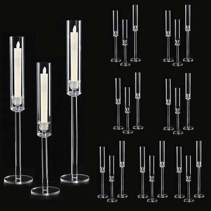 Vincidern 24pcs Taper Candle Holder Acrylic Candlestick Holder Clear Set for Table Centerpiece, Long Candle Stick Candle Stand Cylinder Shade for Halloween, Christmas Wedding Party Dining Room Decor