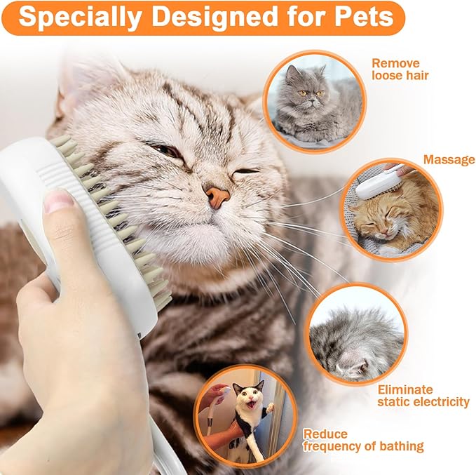 Nepfaivy Cat Steam Brush for Shedding - Steam Cat Brush for Indoor Cats, Rechargeable Steaming Pet Mist Water Steamer for Indoor Kitten, Pet Spray Hair Removal Comb for Massage, Spritz Defur Comb-Mewly Pet