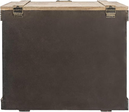 Household Essentials Antiqued Decorative Trunk, Large, Chinese Fir Panel and MDF, Smooth Backing and Metal Hinge Accent, Flat Top and Stay-Open Lid
