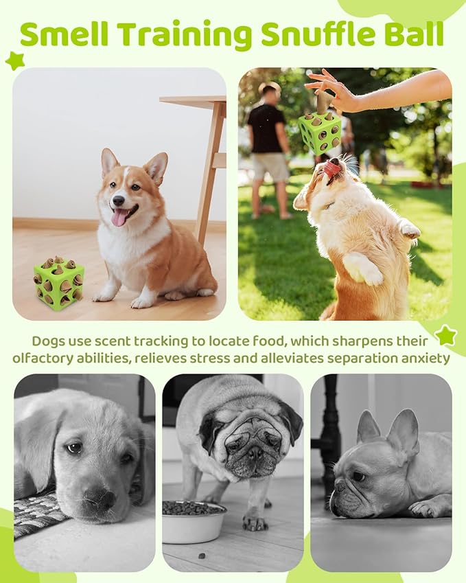 Interactive Puzzle Dog Toy Encourage Natural Foraging Skill, Durable Dog Enrichment Toy Snuffle Cube Cloth Strip with Hide & Seek Food, Slow Feeder for Mind Stimulate & Stress Relief (Green)-Mewly Pet